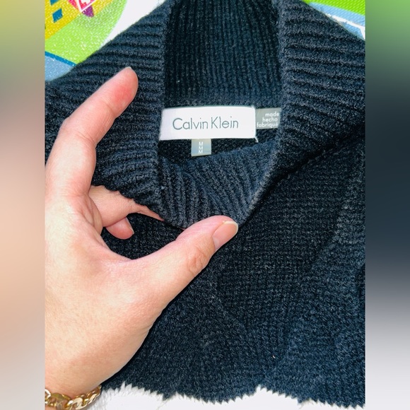Calvin Klein Black & White Sweater Vest Cable Knit Mock Neck size M - Picture 5 of 5